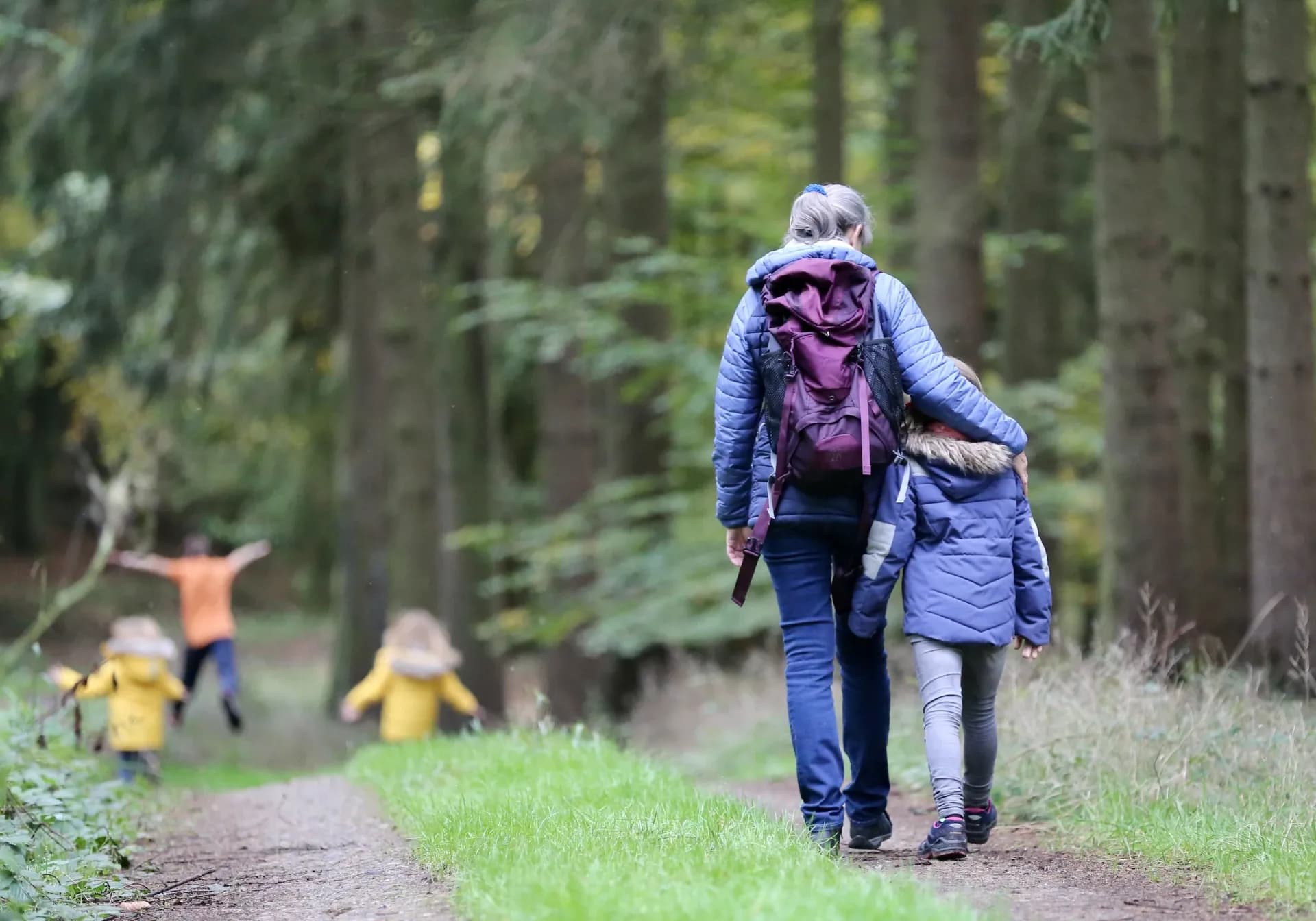 Family hiking in a forrest
